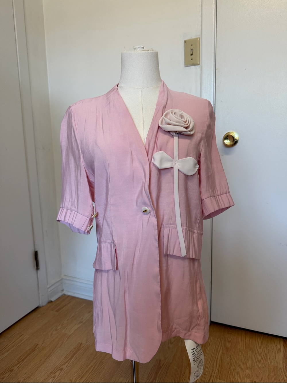 Light Pink Floral Accent Button-Front Jacket